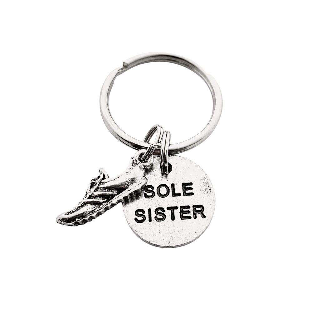 7029 SOLE SISTER with Run Shoe Charm Key Chain/Bag Tag - Pewter Running